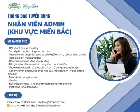 THÔNG BÁO TUYỂN DỤNG: NHÂN VIÊN ADMIN KHU VỰC MIỀN BẮC