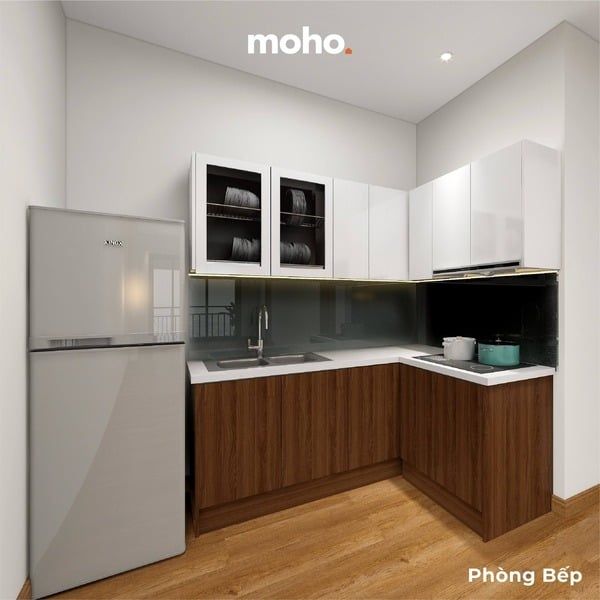 Tủ bếp dạng chữ L nhỏ gọn của Nội Thất MOHO
