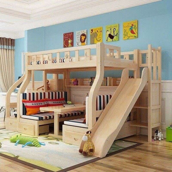 Giường tầng gỗ công nghiệp với màu sắc tươi sáng
