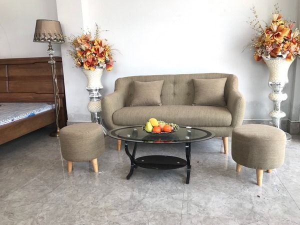 Ghế sofa gỗ đơn bọc vải bố