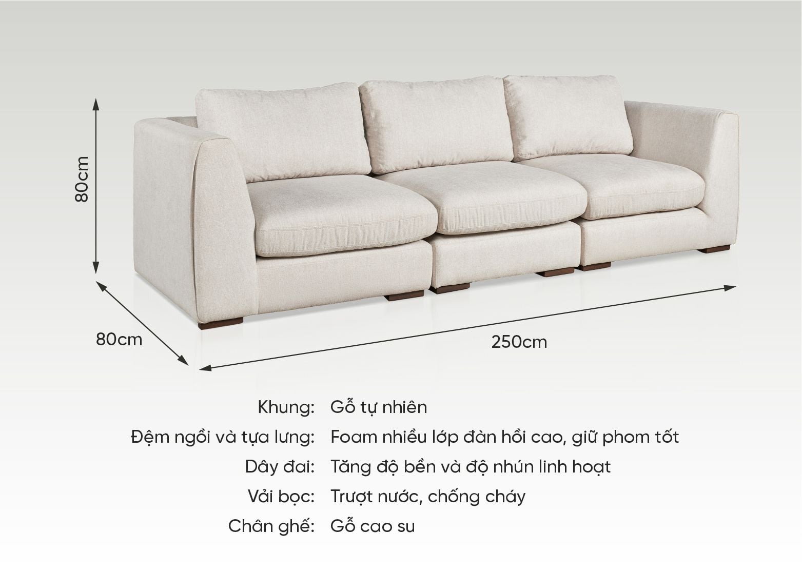 Ghế Sofa Băng 2m5 FLORENCE - – Sofa Phòng Khách Linh Hoạt, Sang Trọng