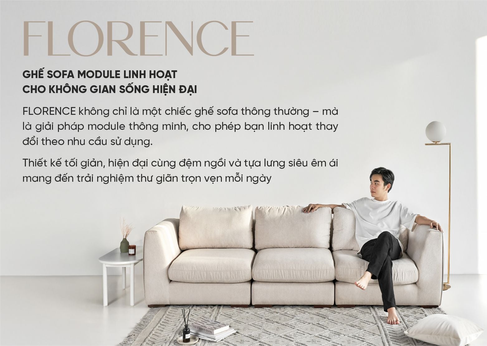 Ghế Sofa Băng 2m5 FLORENCE - – Sofa Phòng Khách Linh Hoạt, Sang Trọng
