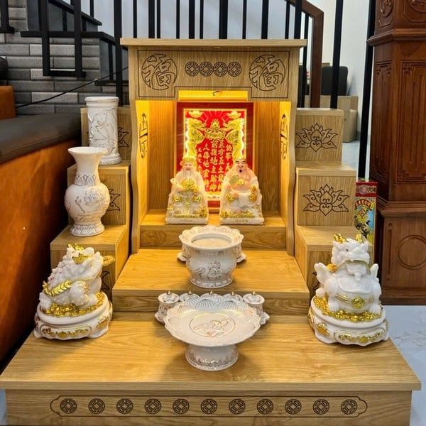 Mẫu bàn thờ Ông Địa - Thần Tài kích thước nhỏ gọn