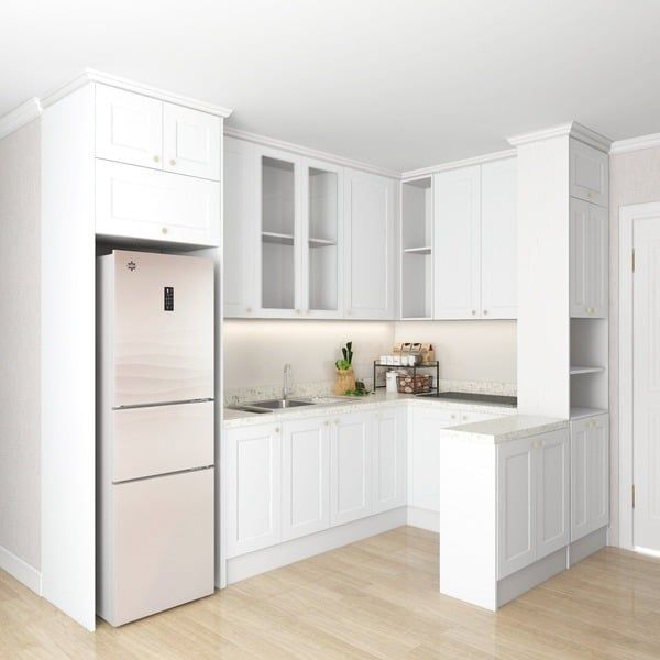 Tủ chữ U phong cách Scandinavian tông màu trắng