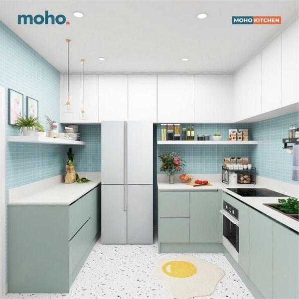 Bố trí bếp chữ U hợp lý với các khu vực chức năng