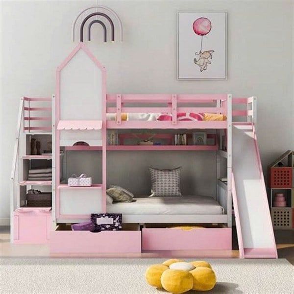 Giường tầng màu hồng pastel cho bé gái
