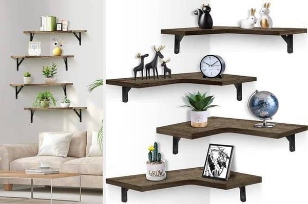 Kệ sách góc tường treo tường chữ L