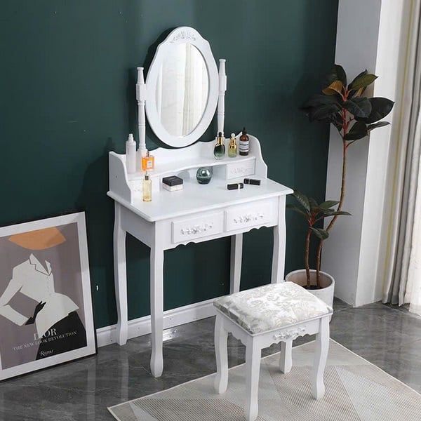 Bàn trang điểm phong cách cổ điển, chạm khắc cầu kỳ
