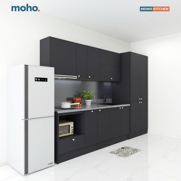 Mẫu 17: Tủ bếp đen phối màu tinh tế