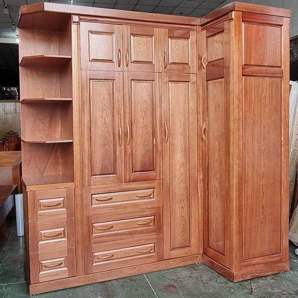 Mẫu tủ quần áo gỗ xoan đào chữ L đẹp
