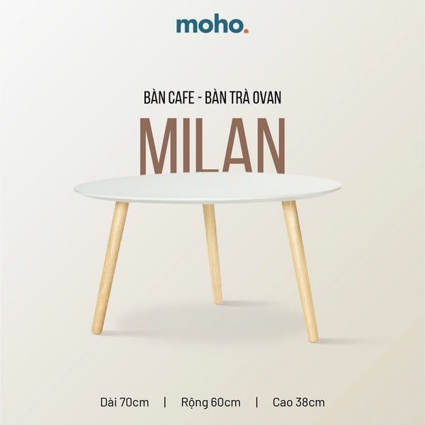 Bàn trà MOHO MILAN mặt trắng chân gỗ tự nhiên