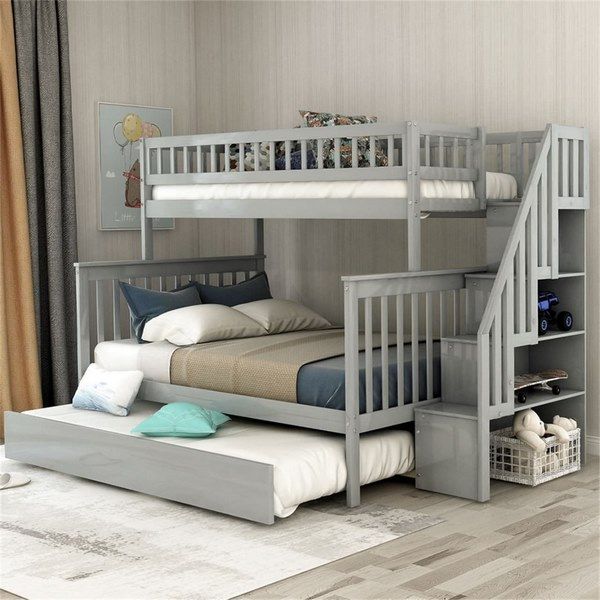 Giường tầng hiện đại với cầu thang và ngăn kéo
