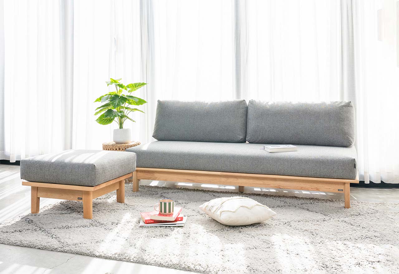 Ghế Đôn Sofa Gỗ Cao Su Tự Nhiên MOHO VLINE 601 Màu Xám Đậm màu tự nhiên