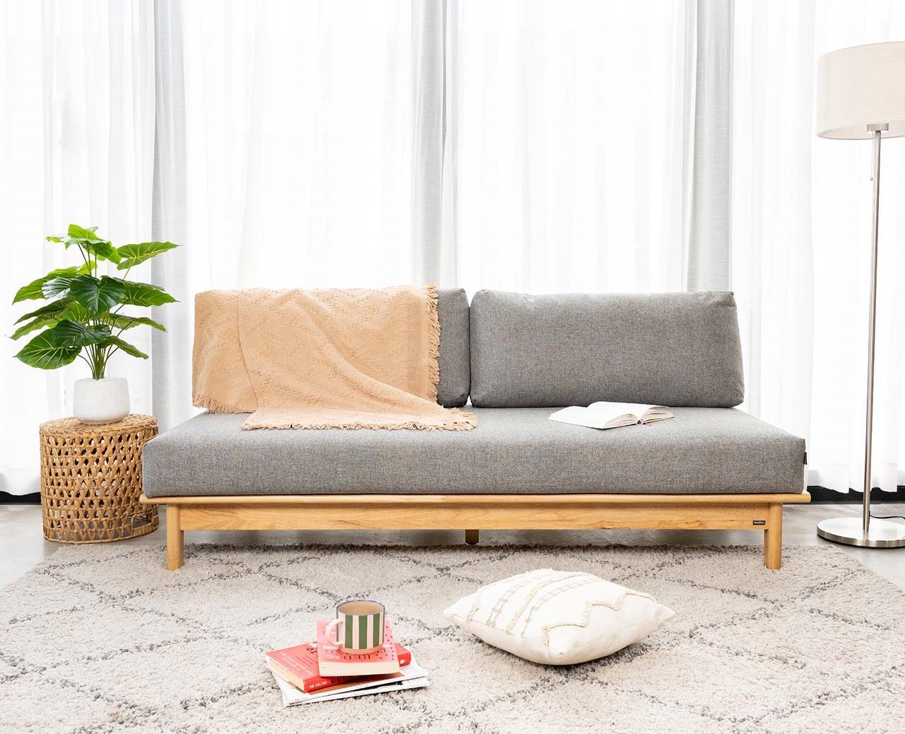 Ghế sofa gỗ VLINE nệm xám đậm