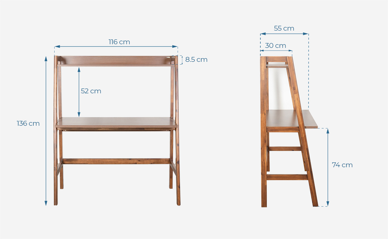 Kích thước bàn làm việc gỗ có kệ vline