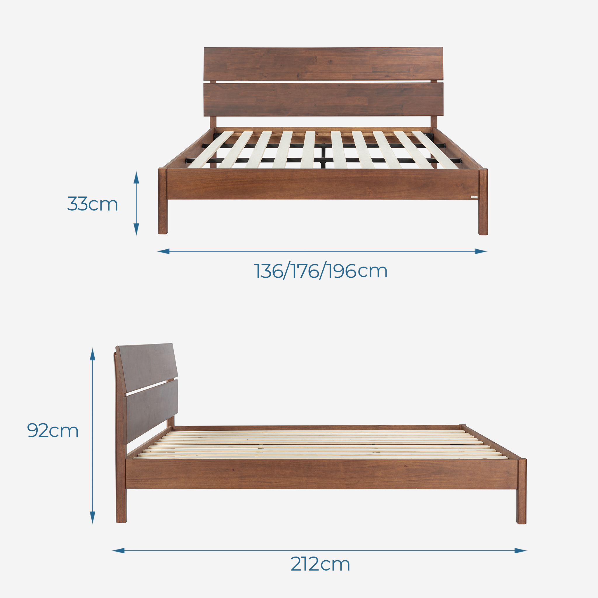 Kích thước giường ngủ gỗ VLINE nâu