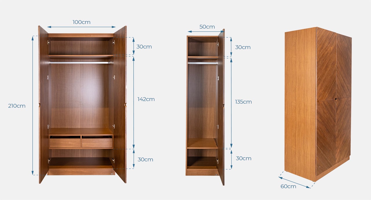 Kích thước tủ quần áo HOBRO 3 cánh thanh treo