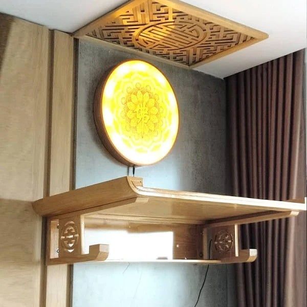 Bàn thờ treo tường kết hợp đèn LED hiện đại