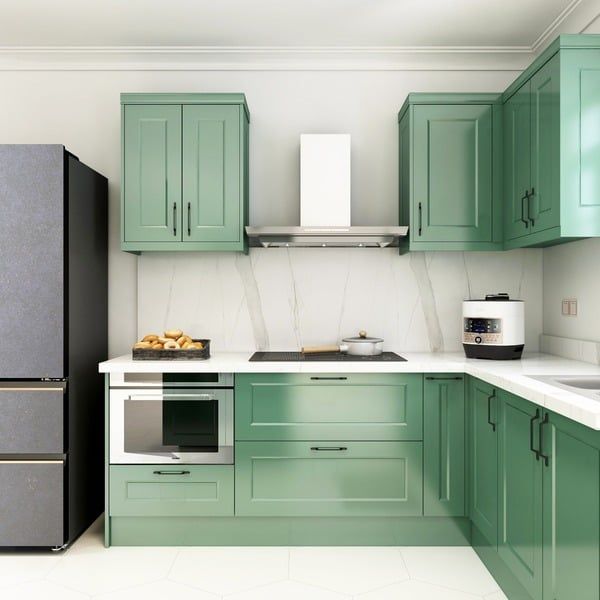 Tủ bếp chữ L mặt đá granite chịu nhiệt tốt