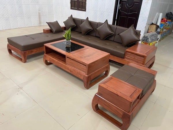 Sofa gỗ óc chó chữ L nội thất đẹp