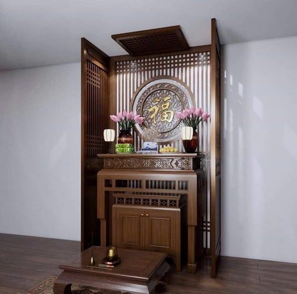 Tủ thờ 2 tầng chất liệu gỗ tự nhiên