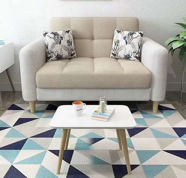 Bàn trà gỗ hình chữ nhật nhỏ gọn kết hợp sofa đệm êm ái