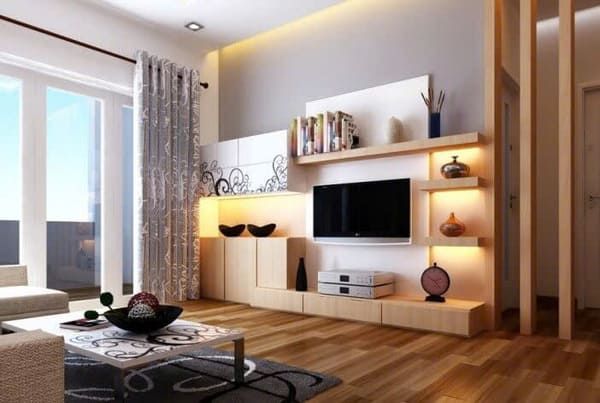 Vách kệ tivi màu nâu gỗ tự nhiên đẹp