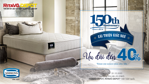 ƯU ĐÃI LÊN ĐẾN 40% NỆM SIMMONS TRÊN TOÀN HỆ THỐNG RITAVÕ DEPOT