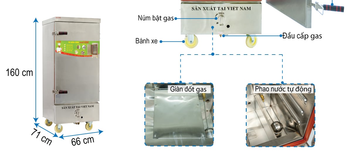 Tủ nấu cơm công nghiệp 12 khay bằng Gas