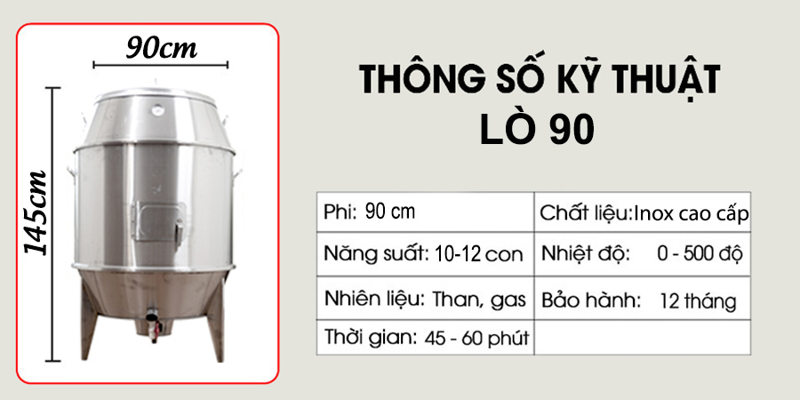 Thông số kỹ thuật lò quay vịt inox 90