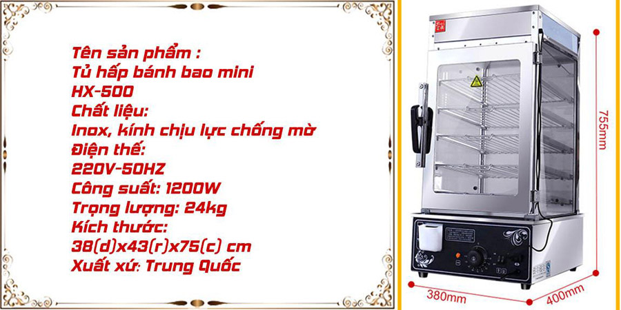 Thông số kỹ thuật tủ hấp bánh bao HX-500