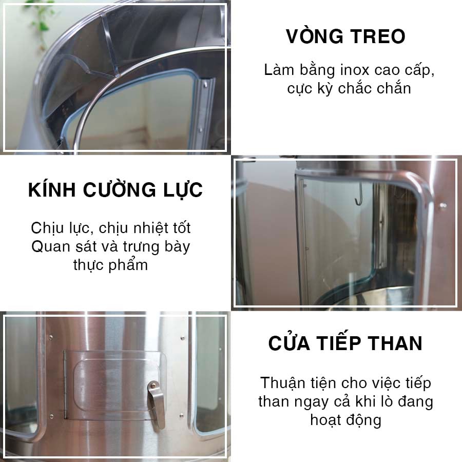 Các bộ phận lò quay vịt có kính bằng than