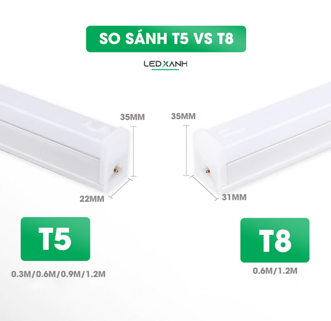 Bóng đèn t5 là gì? Khác biệt tuýp LED T5 và tuýp LED T8 là gì?
