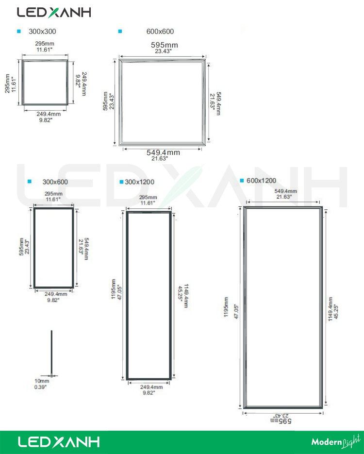 Các kích thước đèn LED panel