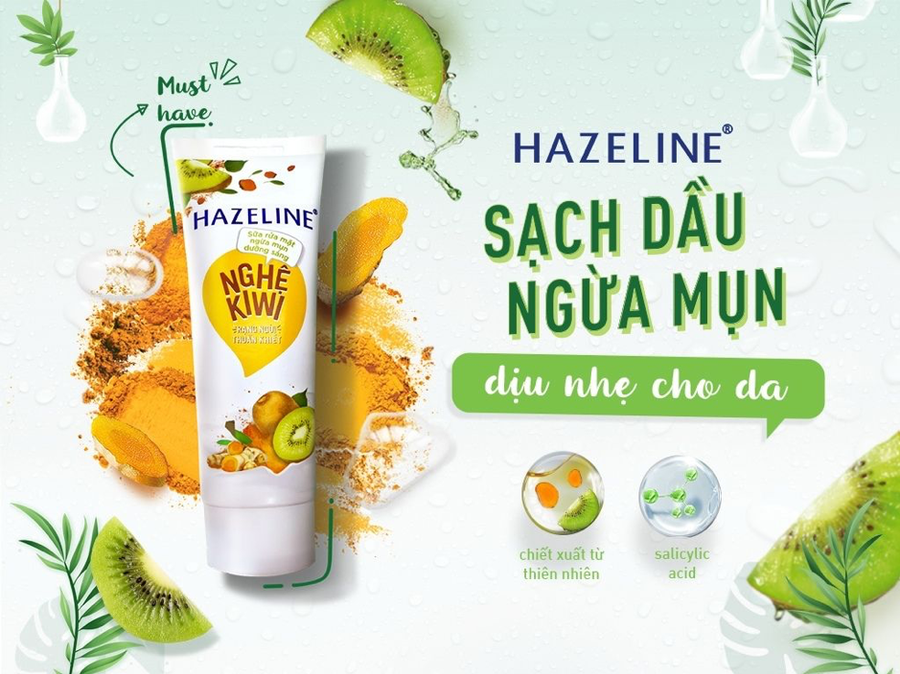 Sữa rửa mặt Hazeline nghệ kiwi dưỡng da trắng sáng, ngừa mụn, trị thâm