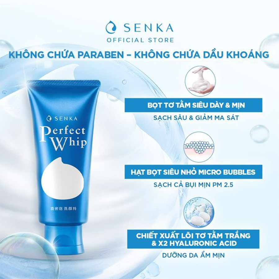 Sữa rửa mặt Senka Perfect Whip màu xanh dương