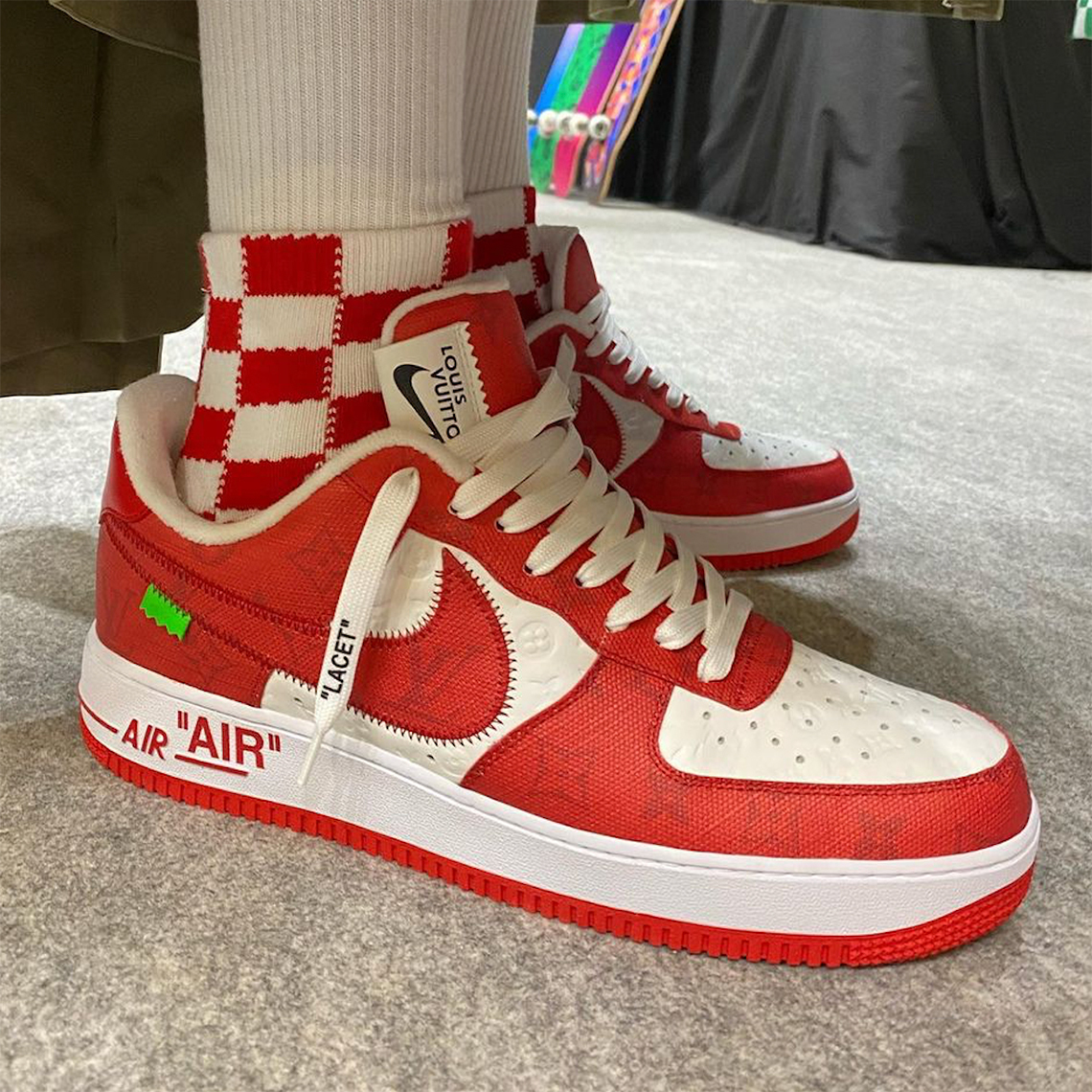 Giày Louis Vuitton x Nike Air Force 1 Low By Virgil Abloh Green Like Auth