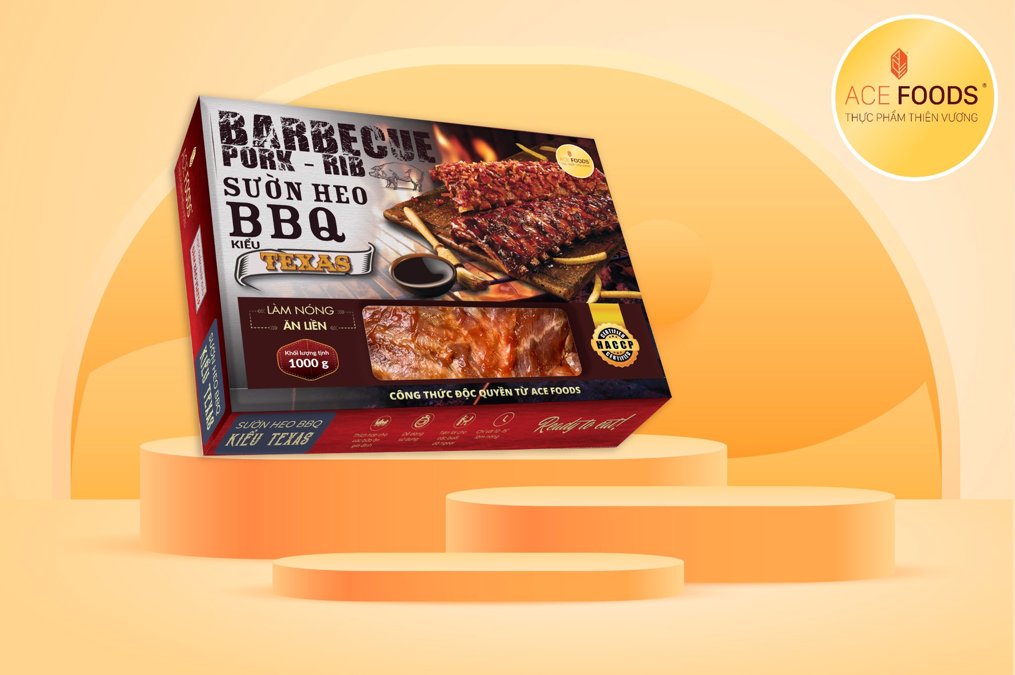 Sườn heo BBQ Texas của ACE FOODS với thiết kế sang trọng, thích hợp làm quà biếu