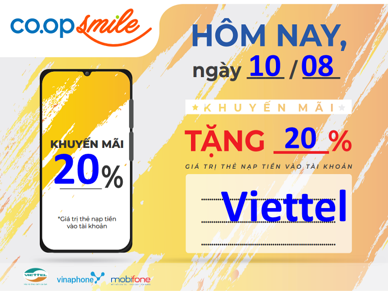 VIETTEL KHUYẾN MÃI 20% NGÀY 10/08/2021