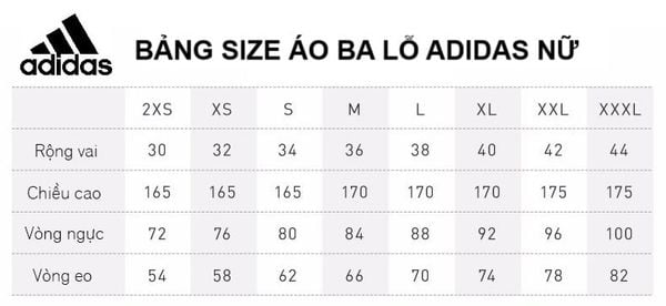 Bảng size áo ba lỗ adidas nữ