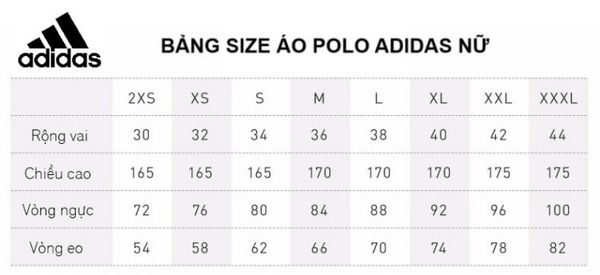 Bảng size áo polo adidas nữ