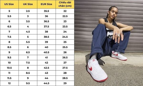 Bảng size giày Nike nữ