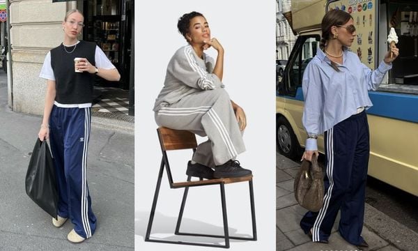 Outfit mùa đông cho nữ với quần thể thao ống rộng adidas thời thượng