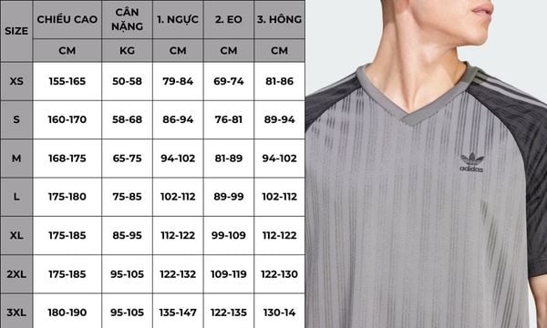 bảng size áo phông nam adidas