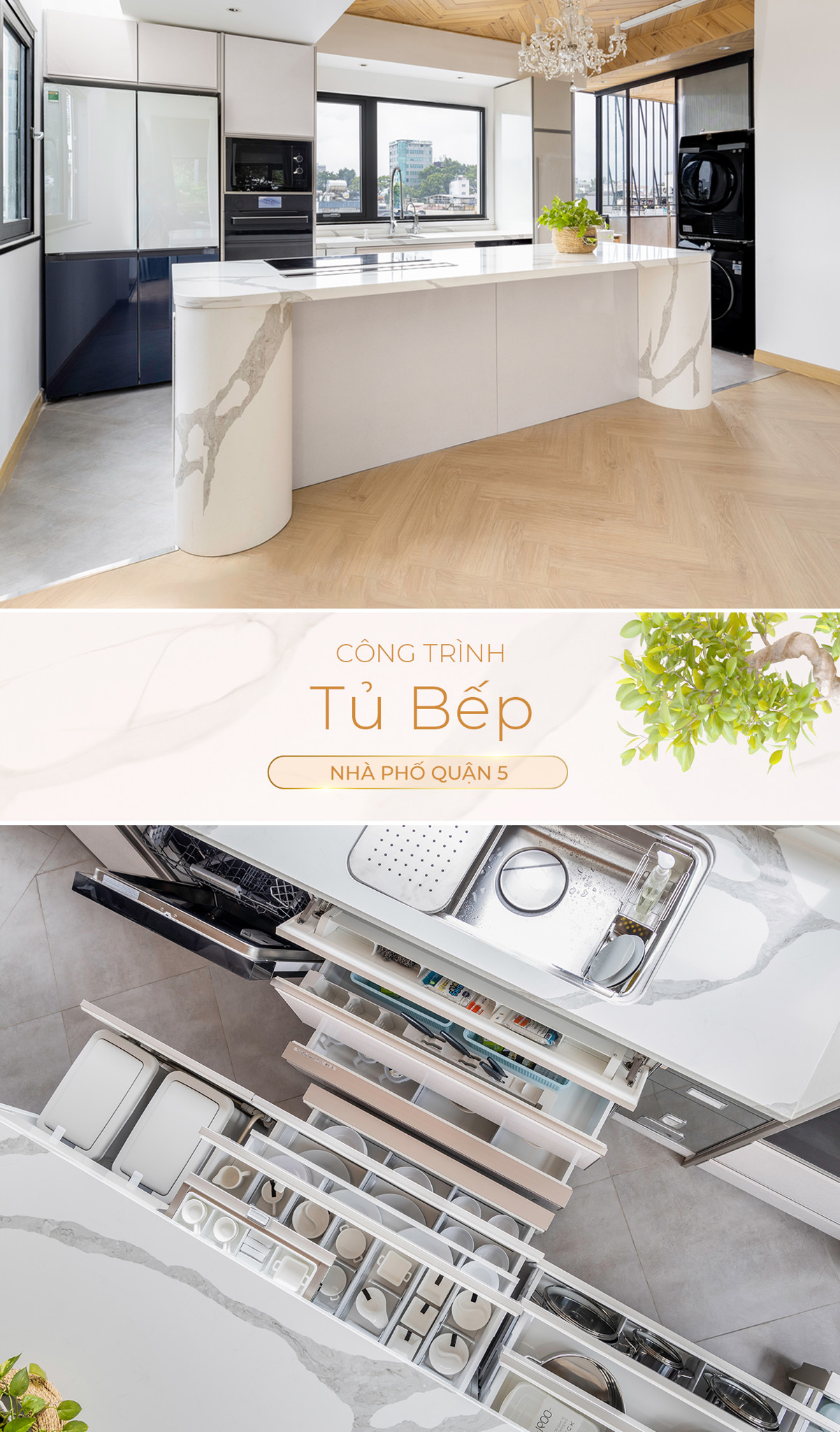 Hệ Tủ Bếp Nhật Bản Cao Cấp Lemure Chữ I Màu LRI - Nhà phố Quận 5