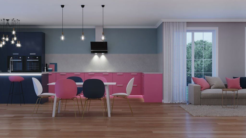 Tủ bếp màu hồng 6