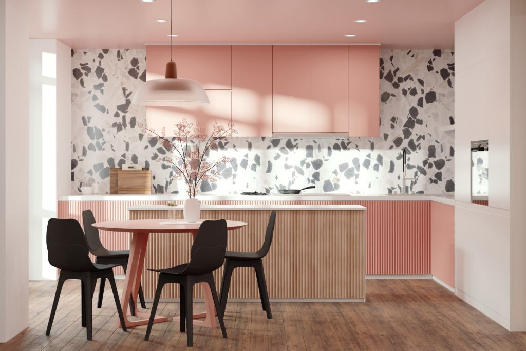 Tủ bếp màu hồng 7