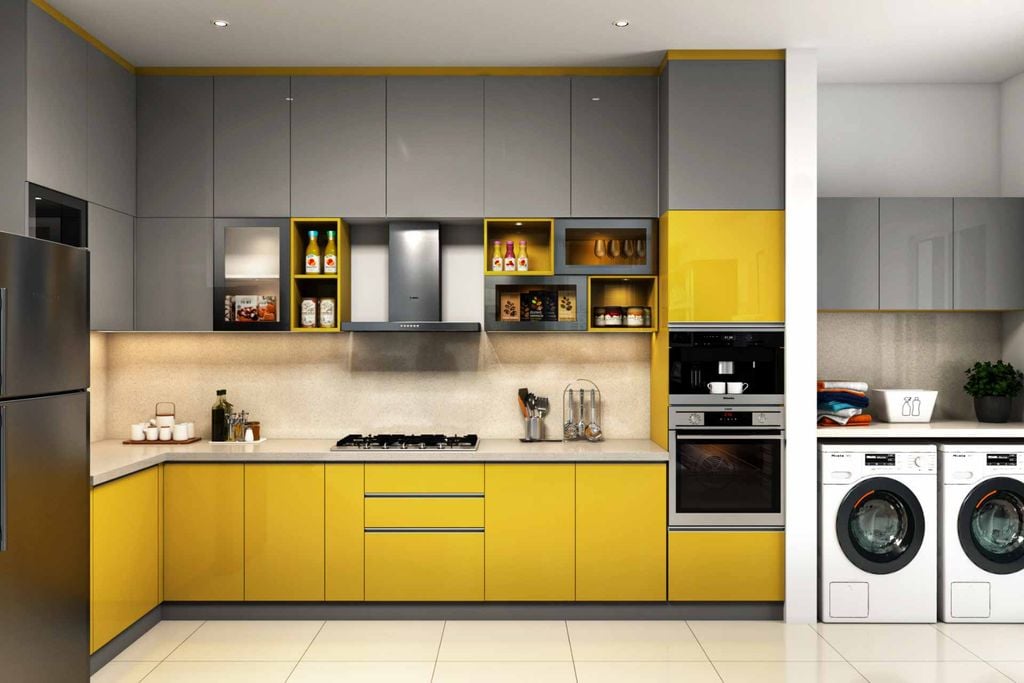 Tủ bếp nhựa abs phủ laminate vàng