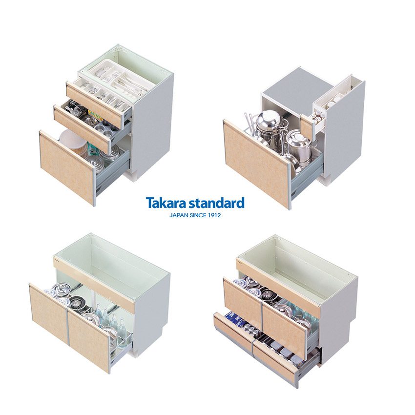 Tủ bếp Takara standard được lắp đặt từ những module khoang tủ khác nhau