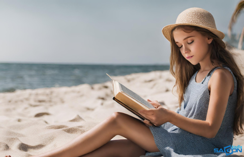 đọc sách trên bãi biển
